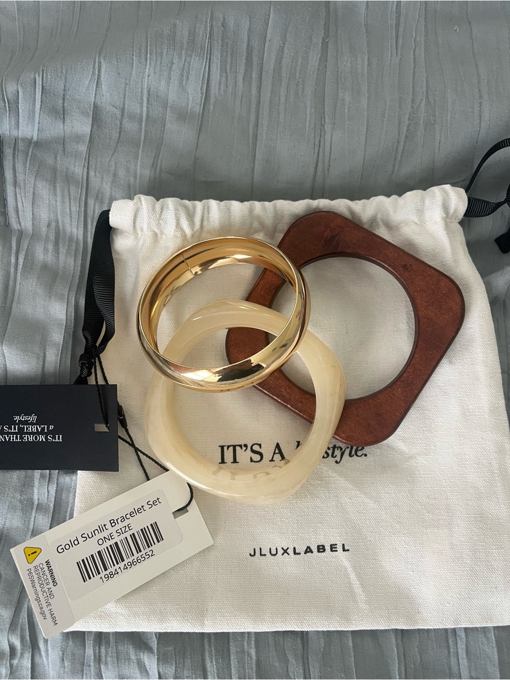 JLUXLABEL Gold, Cream and Brown Mixed Bangle Bracelet Set